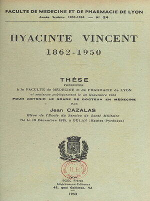 cover image of Hyacinte Vincent, 1862-1950